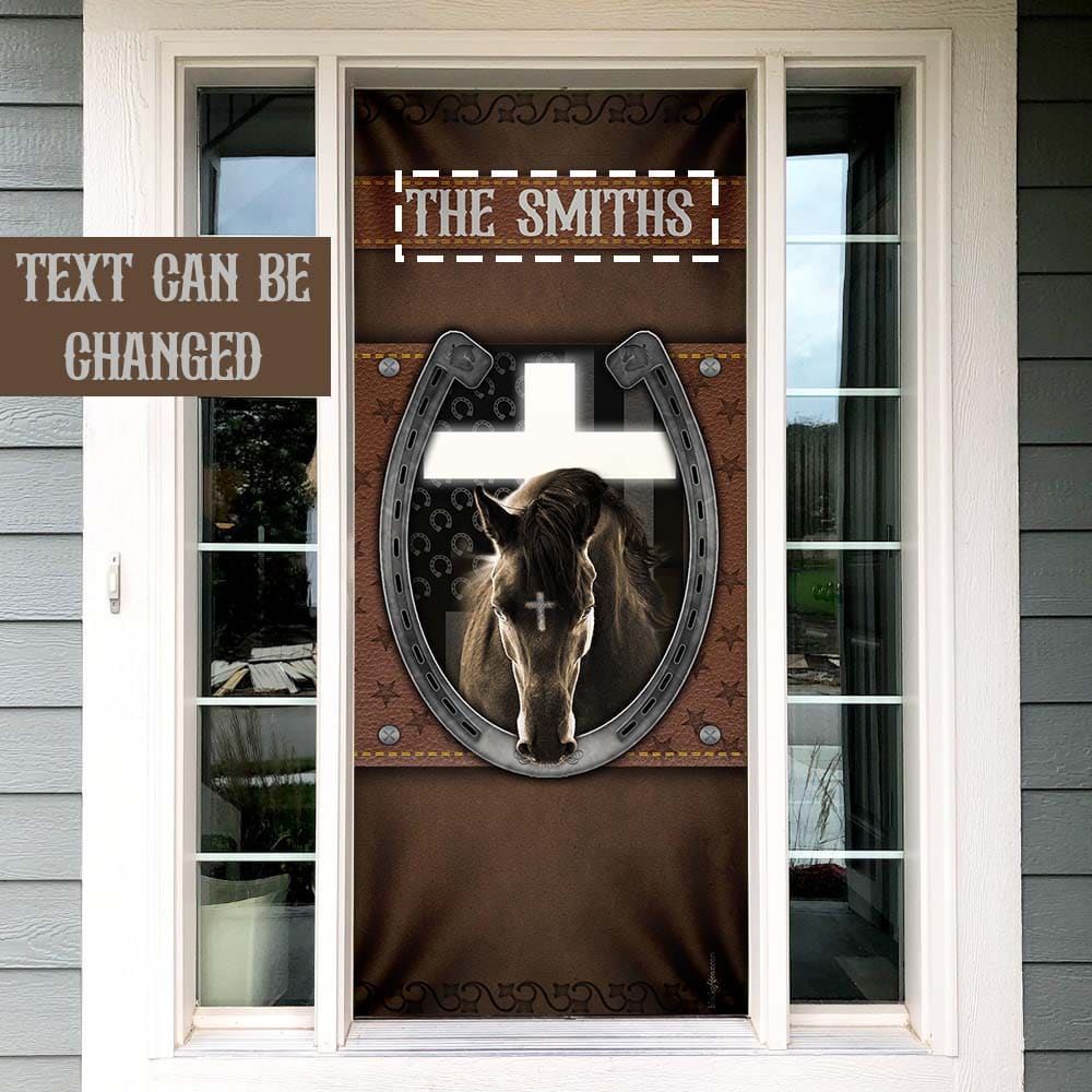 Personalized Jesus And Black Horse Door Cover, Christian Door Decor, Door Christian Church, Christian Door Plaques