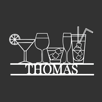 Personalized Laser Cut Metal Cocktail Sign, Cocktail Bar Sign, Drinks Signs, Home Bar Decor