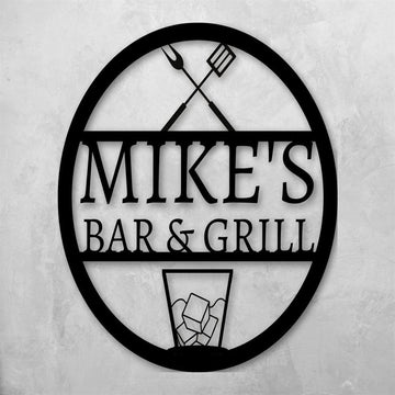Personalized Metal Bar &amp; Grill Metal Sign, Outdoor Sign, Bbq Grill Sign, Outdoor Kitchen Metal Signs