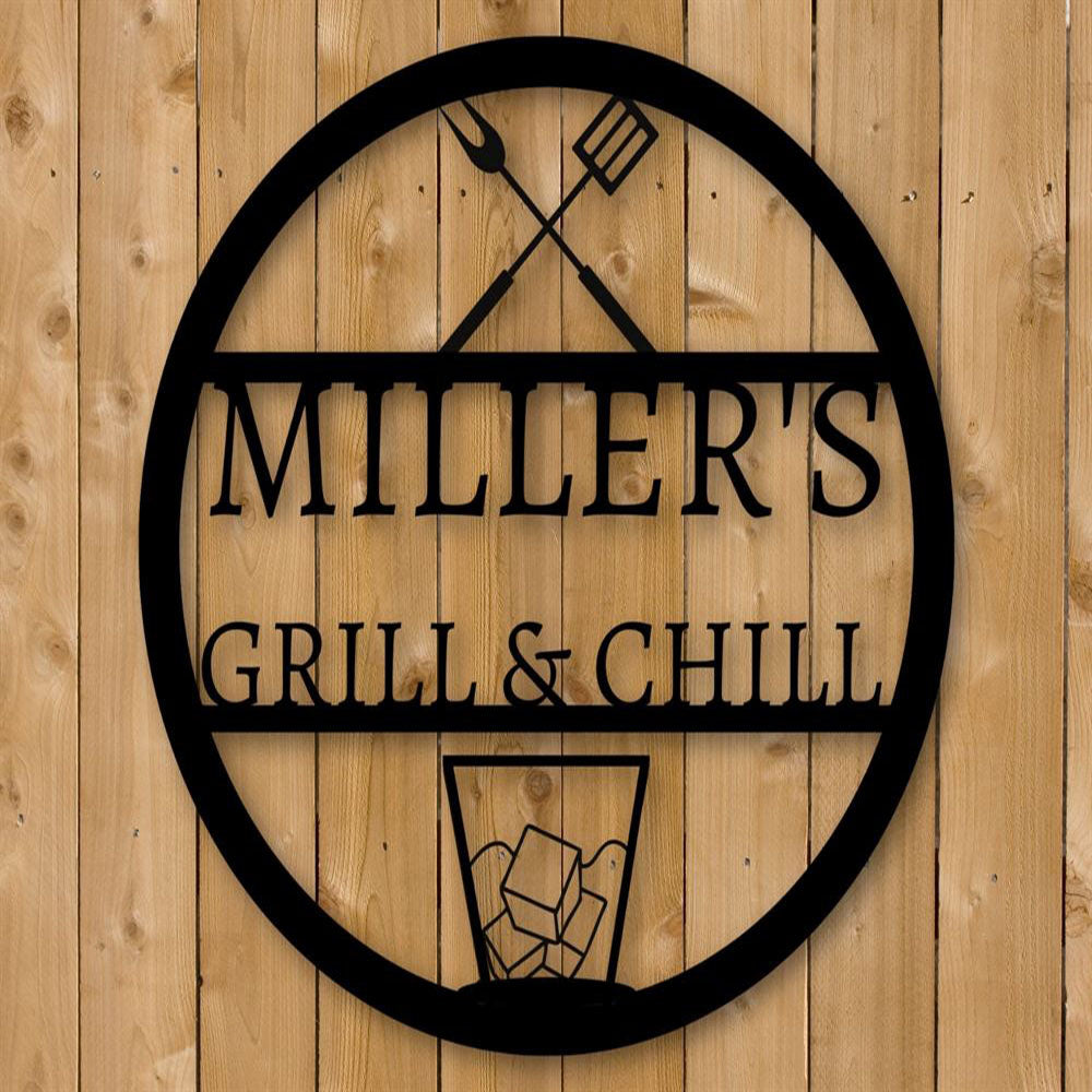 Personalized Metal Bar &amp; Grill Metal Sign, Outdoor Sign, Bbq Grill Sign, Outdoor Kitchen Metal Signs
