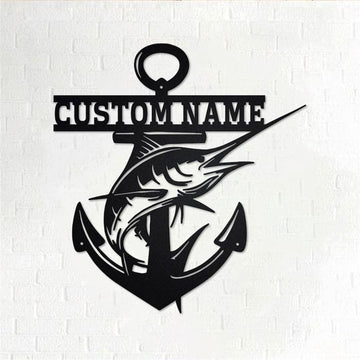Personalized Metal Monogram Sign, Anchor Swordfish Metal Wall Art, Swordfish Name Sign, Swordfish Home Decor