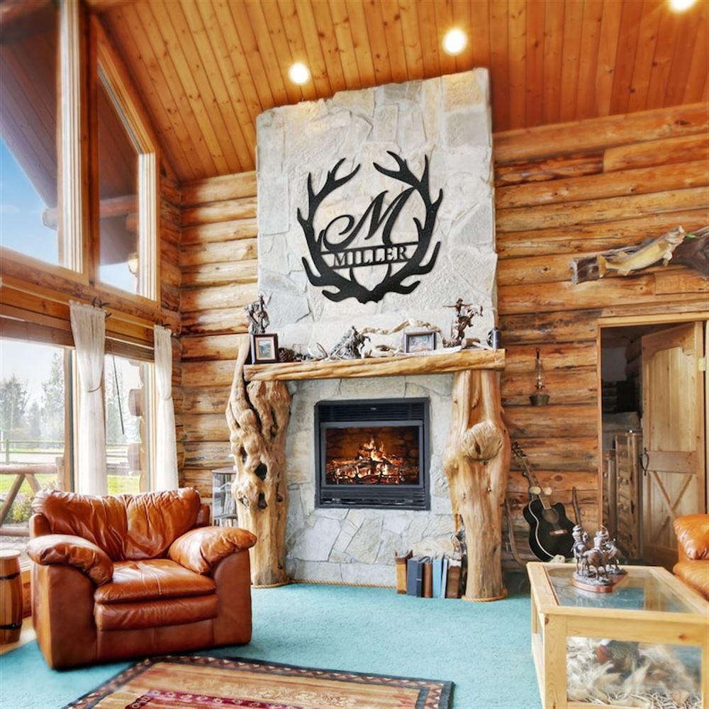 Personalized Metal Monogram Sign, Antler Monogram Letter Sign, Home Decor, Hunter Gift Elk, Deer Camp Sign, Christmas Gift For Him