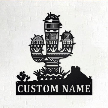 Personalized Metal Monogram Sign, Aztec Cactus Metal Wall Art, Aztec Cactus Name Sign, Cactus Home Decor
