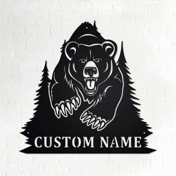 Personalized Metal Monogram Sign, Bear Metal Wall Art, Bear Name Sign, Bear Home Decor