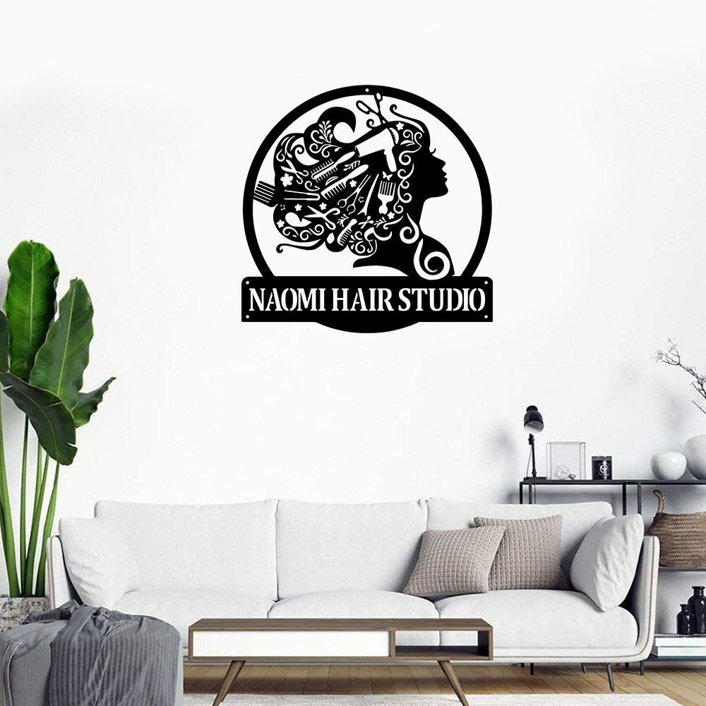 Personalized Metal Monogram Sign, Beauty Salon Girl Hair Metal Wall Art, Hair Salon Name Sign, Decoration For Shop Hair
