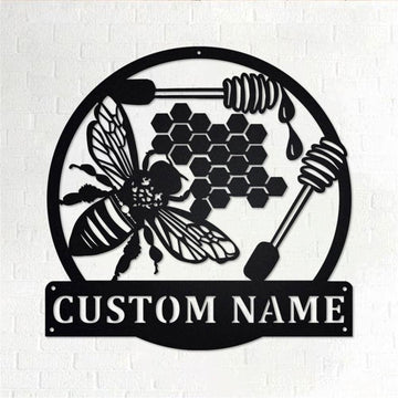 Personalized Metal Monogram Sign, Bee Honeycombs Metal Wall Art, Bee Honeycombs Name Sign, Bee Honeycombs Home
