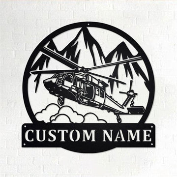 Personalized Metal Monogram Sign, Black Hawk Helicopter Metal Wall Art, Helicopter Name Sign, Decoration For Room