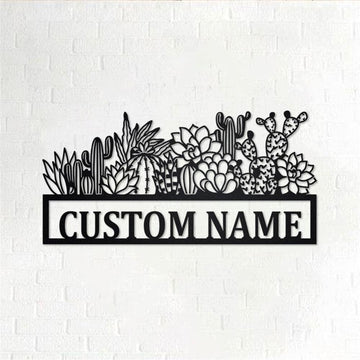 Personalized Metal Monogram Sign, Cactus Border Metal Wall Art, Cactus Name Sign, Cactus Metal Home Decor