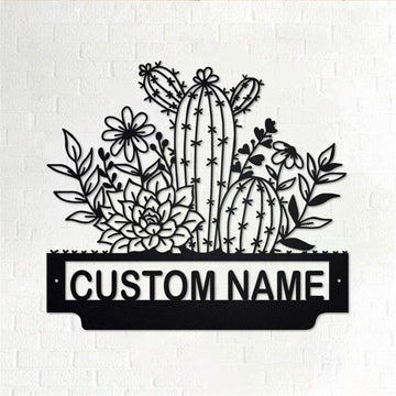 Personalized Metal Monogram Sign, Cactus Flower Metal Wall Art, Cactus Name Sign, Cactus Metal Home Decor
