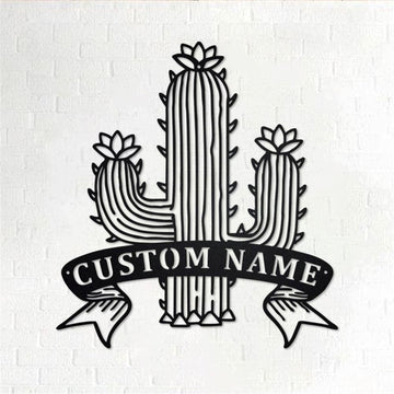 Personalized Metal Monogram Sign, Cactus Metal Sign, Cactus Metal Wall Art, Office Wall Art, Housewarming Outdoor Metal Sign Gifts