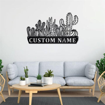 Personalized Metal Monogram Sign, Cactus Metal Sign, V1 Cactus Metal Wall Art, Office Wall Art, Housewarming Outdoor Metal Sign Gifts