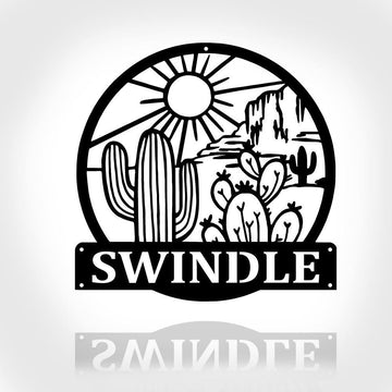 Personalized Metal Monogram Sign, Cactus Metal Sign, V2 Cactus Metal Wall Art, Office Wall Art, Housewarming Outdoor Metal Sign Gifts