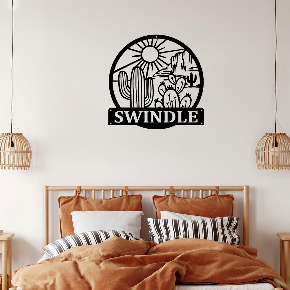 Personalized Metal Monogram Sign, Cactus Metal Sign, V2 Cactus Metal Wall Art, Office Wall Art, Housewarming Outdoor Metal Sign Gifts