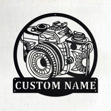 Personalized Metal Monogram Sign, Camera Zentangle Metal Wall Art, Camera Name Sign, Camera Metal Home Decor