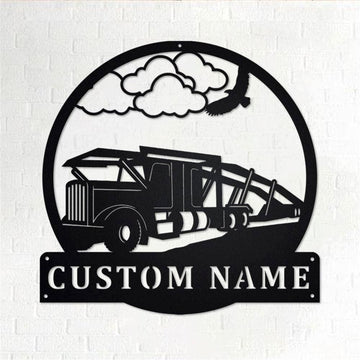 Personalized Metal Monogram Sign, Car Hauler Truck Metal Wall Art, Truck Driver Name Sign, Car Hauler Truck Home Decor