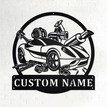Personalized Metal Monogram Sign, Car Mechanic Metal Wall Art, Mechanic Name Sign, Car Mechanic Metal Home Decor