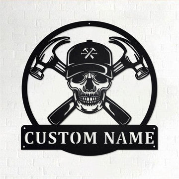 Personalized Metal Monogram Sign, Carpenter Skull Metal Wall Art, Carpenter Name Sign, Carpenter Metal Home Decor