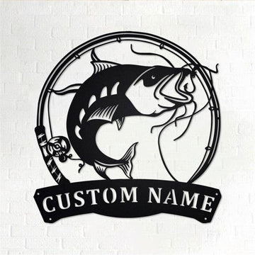 Personalized Metal Monogram Sign, Catfish Fish Metal Sign, Fishing Metal Wall Art, Fishing Metal Wall Decor, Fishing LoverFishing