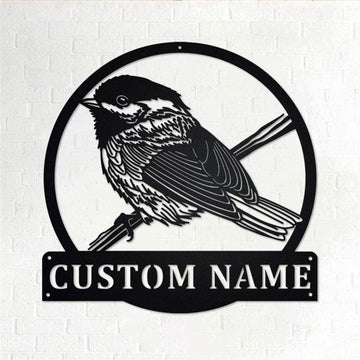 Personalized Metal Monogram Sign, Chickadee Bird Metal Wall Art, Chickadee Name Sign, Chickadee Home Decor
