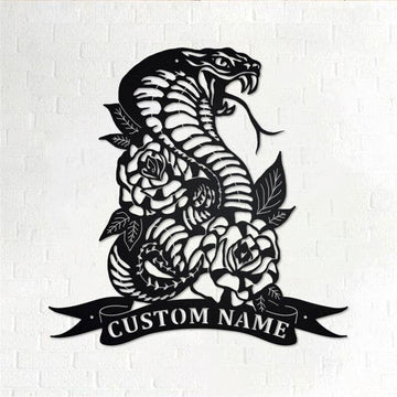 Personalized Metal Monogram Sign, Cobra Snake &amp; Roses Metal Wall Art, Cobra Snake Name Sign, Cobra Snake Home Decor