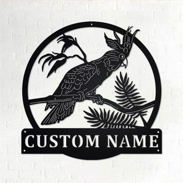 Personalized Metal Monogram Sign, Cockatoo Sulfur Bird Metal Wall Art, Cockatoo Sulfur Bird Name Sign, Cockatoo Home Decor