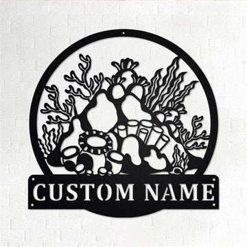 Personalized Metal Monogram Sign, Coral Reef Metal Wall Art, Coral Reef Name Sign, Coral Reef Home Decor