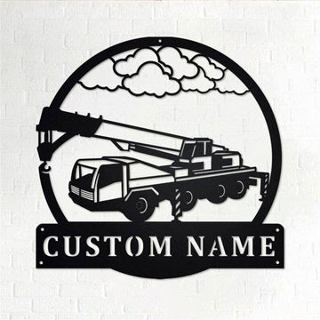 Personalized Metal Monogram Sign, Crain Truck Metal Wall Art, Truck Driver Name Sign, Crain Truck Home Decor