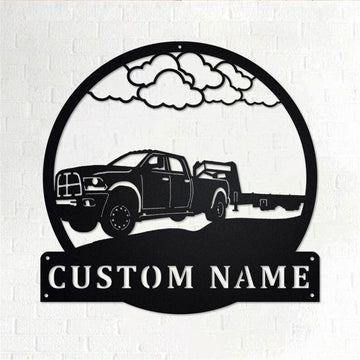 Personalized Metal Monogram Sign, D Gooseneck Truck Metal Wall Art, Truck Driver Name Sign, D Gooseneck Truck Home Decor