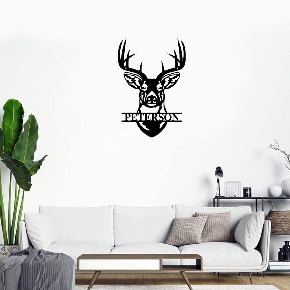 Personalized Metal Monogram Sign, Deer Head Sign, Deer Antler Decor, Deer Hunter Gift, Deer Camp Sign For Him, Fathers Home Decor