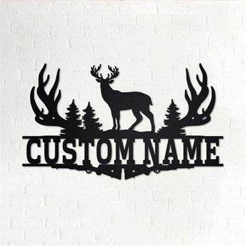 Personalized Metal Monogram Sign, Deer Hunting Frame Metal Wall Art, Deer Hunter Name Sign, Deer Hunting Metal Home Decor