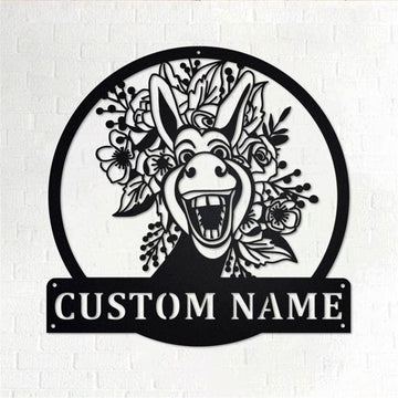 Personalized Metal Monogram Sign, Donkey With Flowers Metal Wall Art, Donkey Name Sign, Donkey Metal Home Decor