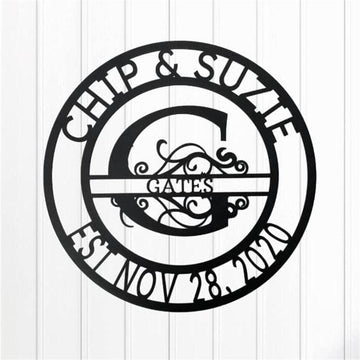 Personalized Metal Monogram Sign, Elaborate Split Letter Family Name Steel Sign, Metal Sign, Wedding Gift, Metal Monogram