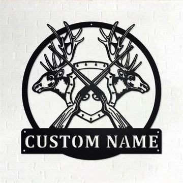 Personalized Metal Monogram Sign, Elk Heads And Crossed Metal Wall Art, Elk Hunter Name Sign, Elk Hunting Metal Home Decor