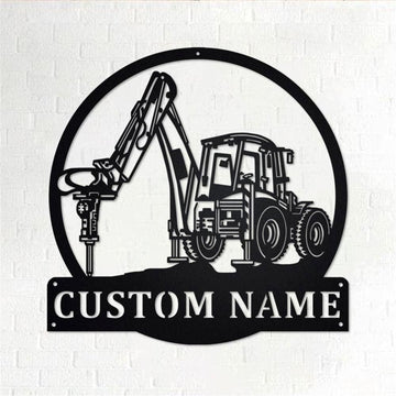 Personalized Metal Monogram Sign, Excavator Jack Hammer Metal Wall Art, Excavator Jack Hammer Name Sign, Excavator Home Decor