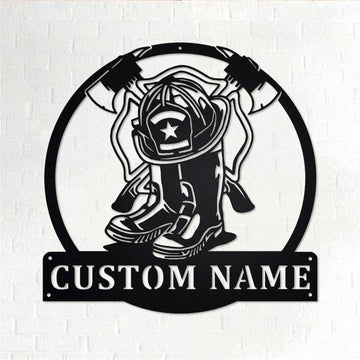 Personalized Metal Monogram Sign, Fire Fighter Gear Metal Wall Art, Firefighter Name Sign, Firefighter Home Decor