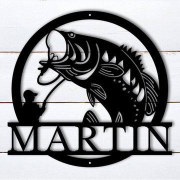 Personalized Metal Monogram Sign, Fish Metal Name Sign, Bass Fishing Metal Monogram, Fishing Gifts for Men, Metal Fish Sign, Fishing Metal Sign