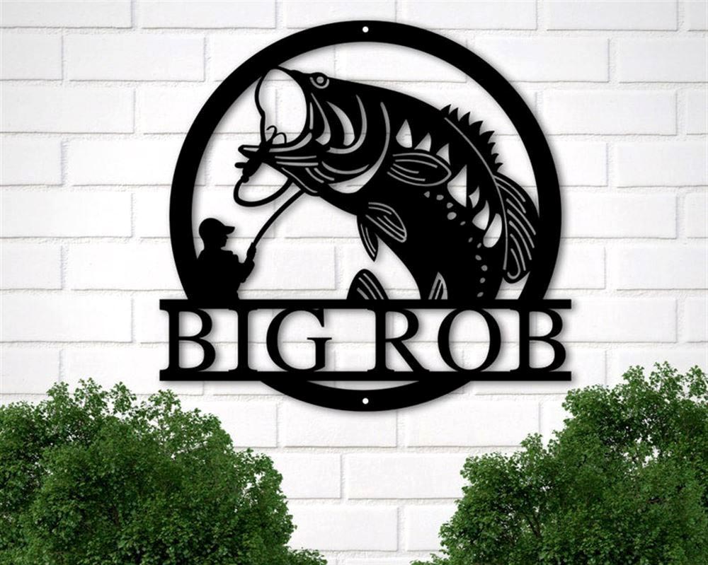 Personalized Metal Monogram Sign, Fish Metal Name Sign, Bass Fishing Metal Monogram, Fishing Gifts for Men, Metal Fish Sign, Fishing Metal Sign