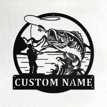 Personalized Metal Monogram Sign, Fisherman Bass Fish Metal Wall Art, Fisherman Name Sign, Bass Fishing Metal Home Decor