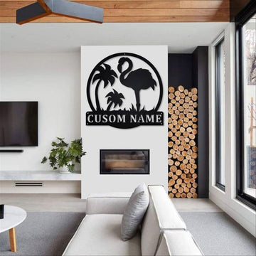 Personalized Metal Monogram Sign, Flamingo Metal Sign, Flamingo Metal Wall Art, Office Wall Art, Housewarming Outdoor Metal Sign Gifts