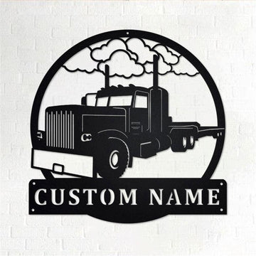 Personalized Metal Monogram Sign, Flat Bed Semi Truck Metal Wall Art, Truck Driver Name Sign, Bed Semi Truck Home Decor
