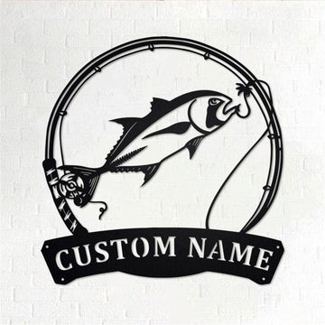 Personalized Metal Monogram Sign, Giant Trevally Fish Metal Wall Art, Giant Trevally Name Sign, Fishing Metal Home Decor