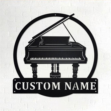 Personalized Metal Monogram Sign, Grand Piano Metal Wall Art, Grand Piano Name Sign, Grand Piano Home Decor