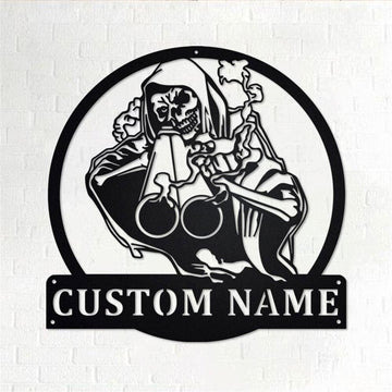 Personalized Metal Monogram Sign, Grim Reaper Shotgun Hunting Metal Wall Art, Shot Hunting Name Sign, Shot Hunting Home Decor