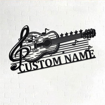 Personalized Metal Monogram Sign, Guitar Musical Metal Wall Art, Guitar Name Sign, Guitar Home Decor