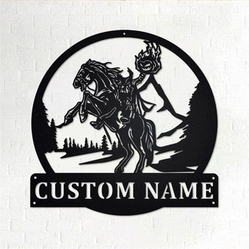 Personalized Metal Monogram Sign, Headless Horseman Metal Wall Art, Horseman Name Sign, Horseman Home Decor