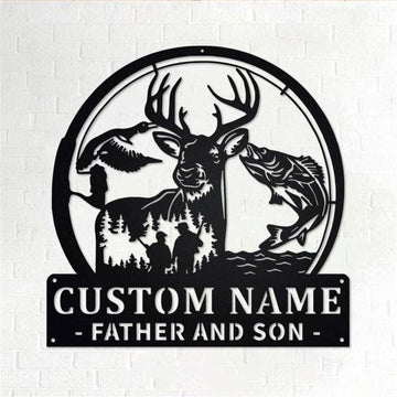 Personalized Metal Monogram Sign, Hunting &amp; Fishing Partner Father and Son Metal Wall Art, Hunting Name Sign,