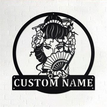 Personalized Metal Monogram Sign, Japanese Geisha Metal Wall Art, Geisha Name Sign, Geisha Home Decor
