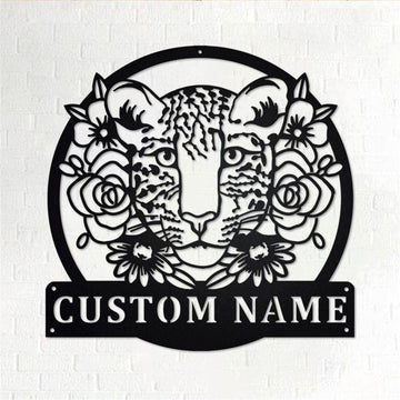 Personalized Metal Monogram Sign, Leopard With Flower Metal Wall Art, Leopard Name Sign, Leopard Metal Home Decor