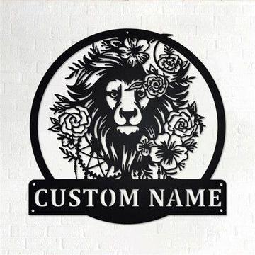 Personalized Metal Monogram Sign, Lion Floral Metal Wall Art, Lion Name Sign, Lion Metal Home Decor
