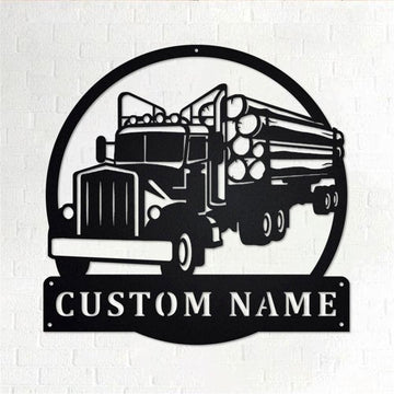 Personalized Metal Monogram Sign, Log Truck Metal Wall Art, Truck Driver Name Sign, Log Truck Home Decor